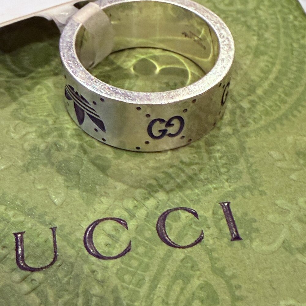 GUCCI X Adidas 702768 Engraved Ring Silver Ag925 GG Logo Size 21 (US 10) - Picture 9 of 13